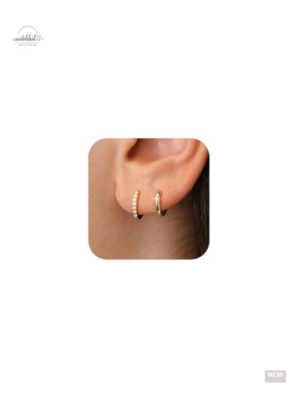 14k Gold Plated CZ Huggie Hoop Earrings Set of 3 Hypoallergenic Women's Jewelry